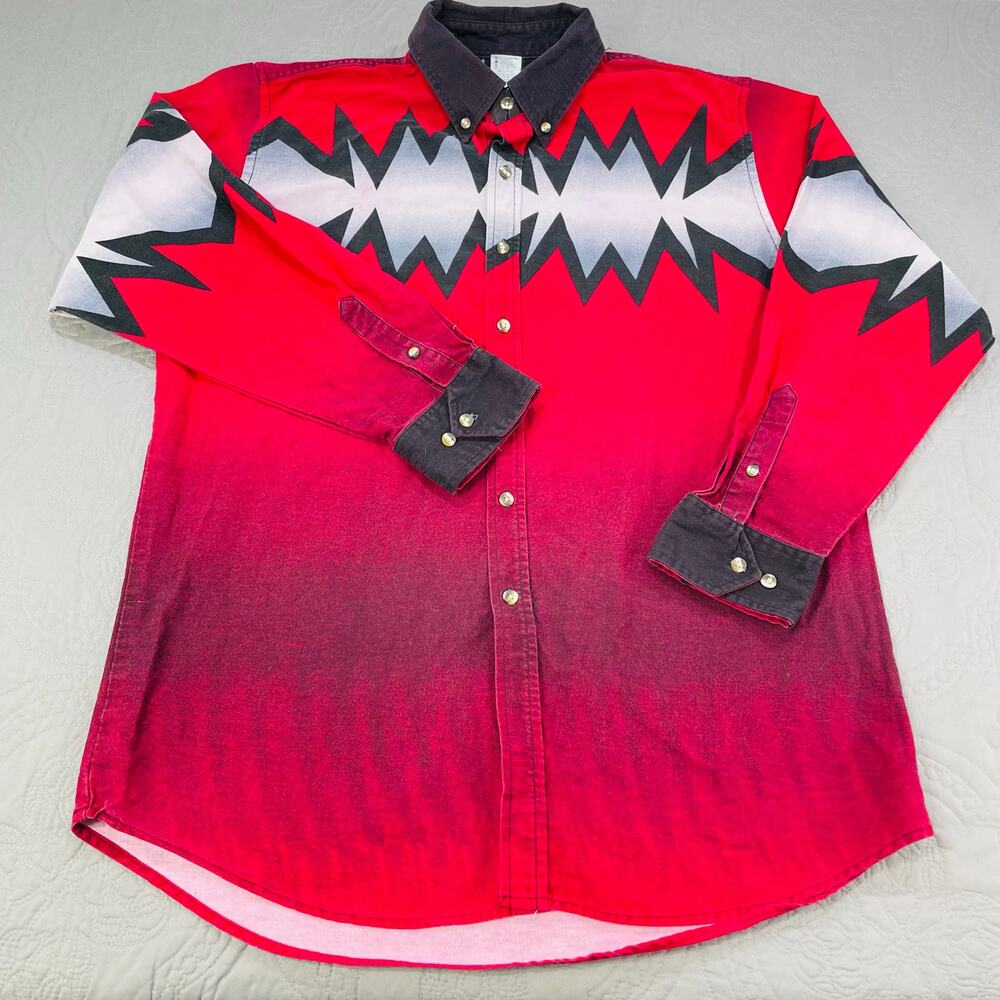 Express Rider Shirt Western Men Vintage Large Aztec Southwestern Barbwire Button